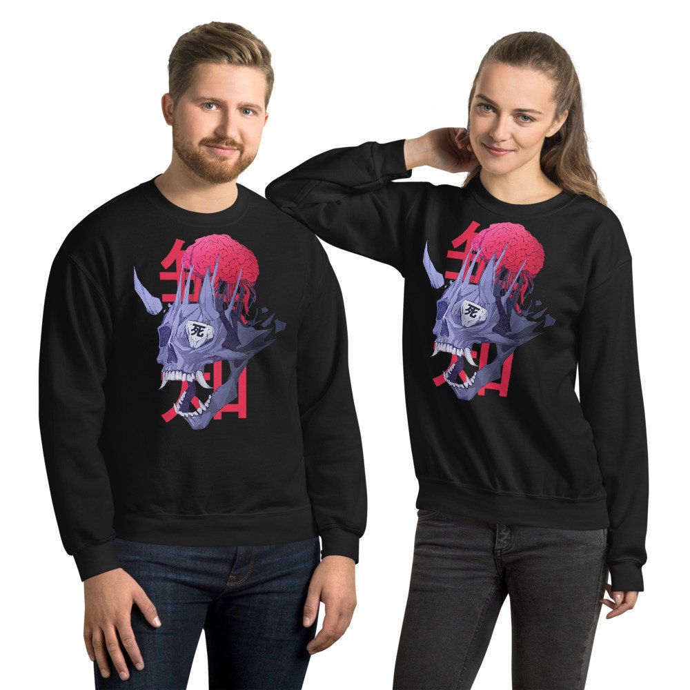 Oni Demon Shirt, KANJI Scull Japanese Sweatshirt, Japanese Samurai Shirt, Oni Warrior Shirt