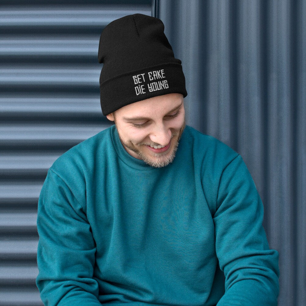 Lil Peep Beanie, GET CAKE Die Young Beanie, Embroidered Beanie