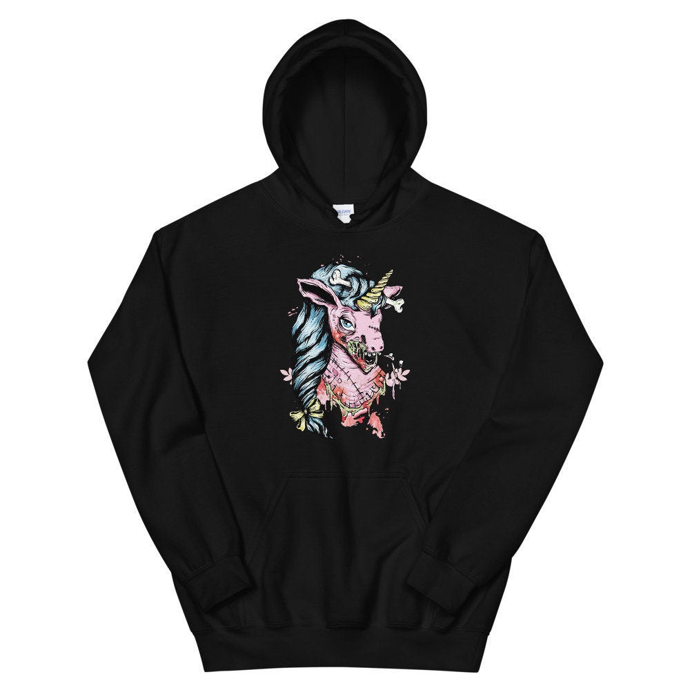 ZOMBIE Hoodie, Scary Unicorn Sweatshirt, Monster Hoodie, Demon Hoodie, Edgy Hoodie, Goth Shirt, Gore Shirt, Horror Shirt, Evil Shirt,