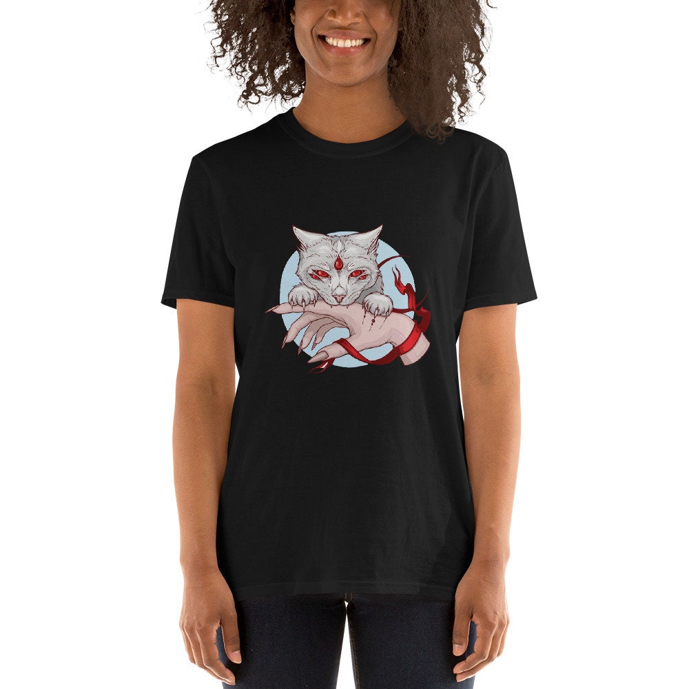 Cat T-Shirt, Witchy Shirt, Cat Bite T shirt, Psychedelic Tshirt, Bite People Hail Satan Shirt, Black cat Satan Shirt, Satan Cat Shirt,