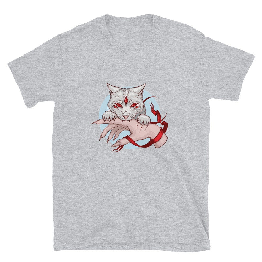 Cat T-Shirt, Witchy Shirt, Cat Bite T shirt, Psychedelic Tshirt, Bite People Hail Satan Shirt, Black cat Satan Shirt, Satan Cat Shirt,