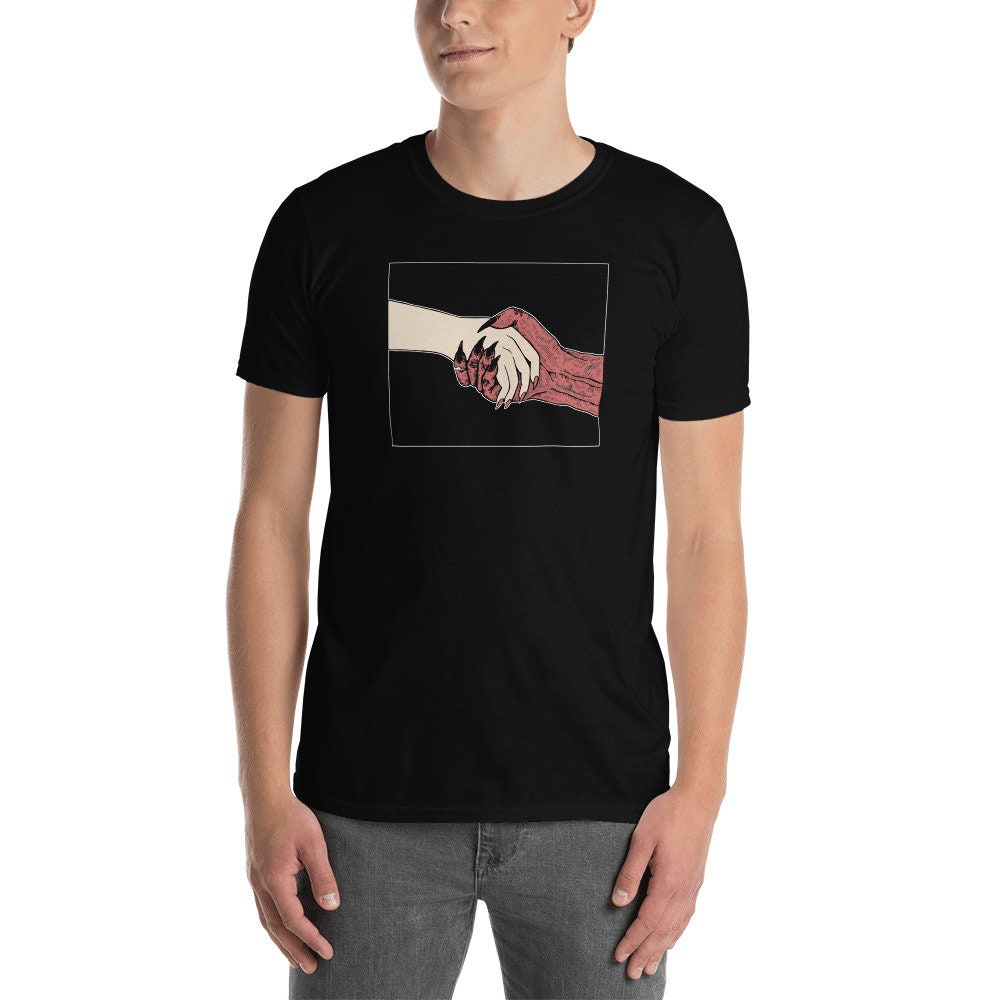 GOTHIC Shirt, Edgy Shirt, Demon Shirt, Devil Shirt, Satanic Shirt, Goth Shirt, Satan Shirt, Trippy Shirt, Hand shake Shirt, Men Goth Shirt,